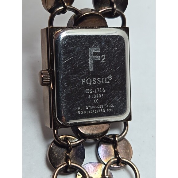 Fossil ES1716 Womens Quartz Bracelet Watch Coin Link Band New Battery Bronze MOP - Picture 10 of 11